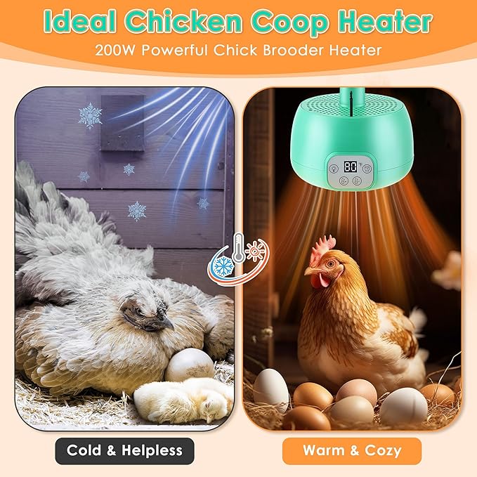 1 Pack Chicken Coop Heater with Remote Control, Timing Chicken Heat Lamp, Smart Temperature Control Chick Brooder Heater, 5 ft Ultra Long Cable Reptile Heating Lamp for Chicks Duck Dog Pet