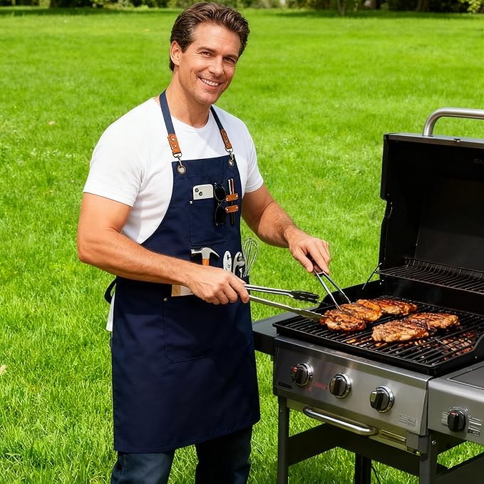 Unisex Canvas Apron - Water-Resistant, Breathable with Large Pockets for Gardening, Grilling, Lawn Care, Kitchen & Cleaning