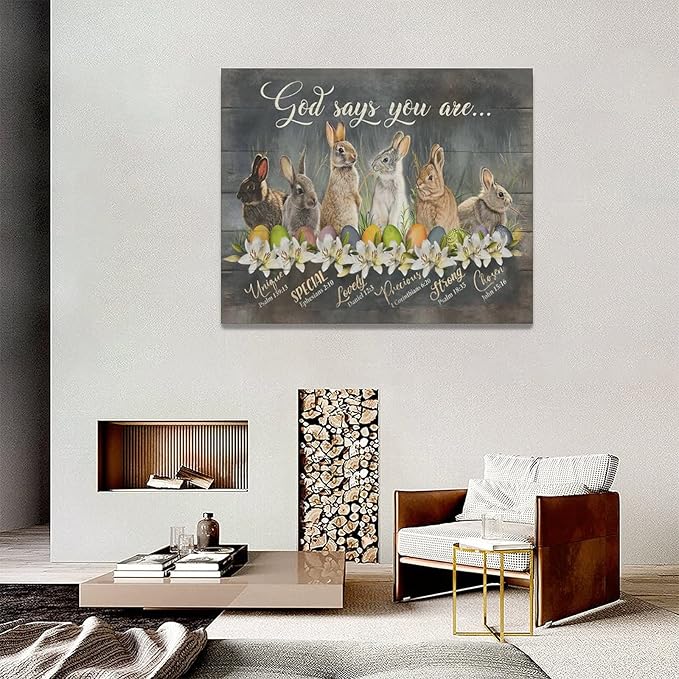 Bunny Pictures Wall Decor Cute Rabbit Decor Wall Art God Says You Are Canvas Print Modern Artwork Home Decoration For Kids Room Bathroom Bedroom Kitchen Office Framed 20"x16"