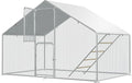 Metal Large Chicken Coop Walk in Chickens Run with Chicken Roosting Perch, Outdoor Chicken House with Security Lock and Split Door for Farm, Yard, Backyard