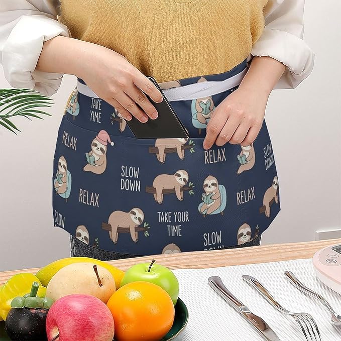 Unisex Apron for Cooking Server Waitress Half Waist Apron with 3 Pockets