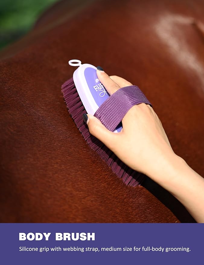 9-Piece Horse Grooming Brush Kit, Silicone Curry Comb & Grooming Brushes for Daily Care, Bathing & Shedding Sugar Taro