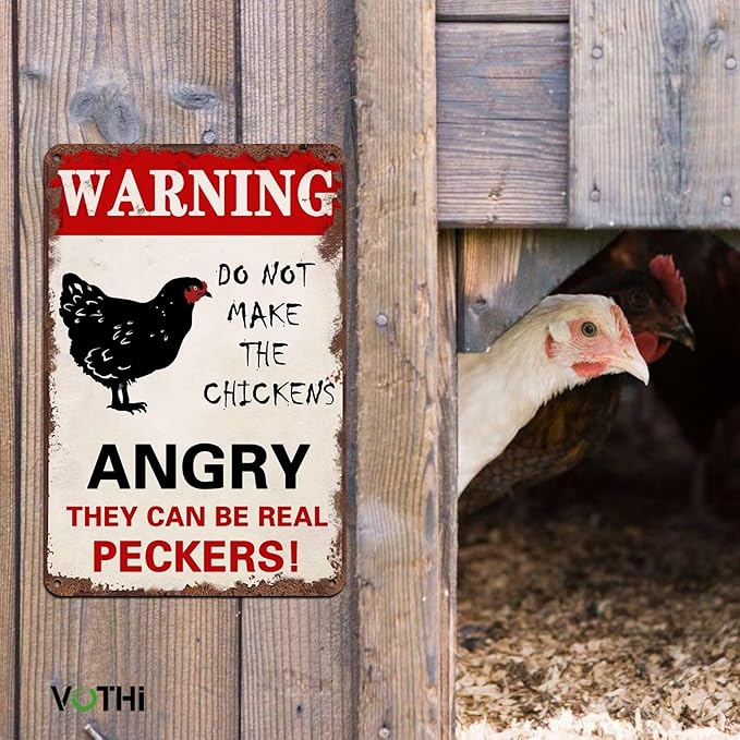 Funny Vintage Metal Chicken Coop Signs;Warning Do Not Make The Chickens Angry;for Farmhouse Gate Fence Wall Decor;Chicken Signs for Coop Funny Outdoor 8x12 In