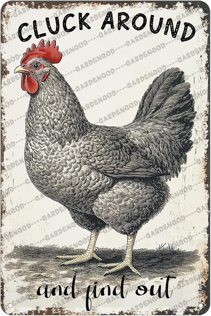 Cluck Around And Find Out Chicken Tin Sign For Chicken Coop Home Yard Outdoor Chickens Plaque Wall Decor Art 12x8 Inch