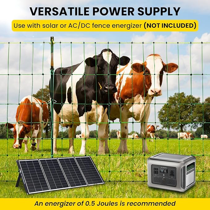 Electric Fence Netting, 42.6" H x 164'L Electric Anti-Predator Poultry Fence, PE Net Fencing Kit with 14 Posts Double Spiked, Movable Livestock Nets for Sheep, Hogs, Cattle and Other Big Poultry