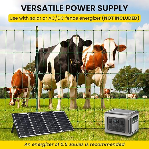 Electric Fence Netting, 42.6" H x 164'L Electric Anti-Predator Poultry Fence, PE Net Fencing Kit with 14 Posts Double Spiked, Movable Livestock Nets for Sheep, Hogs, Cattle