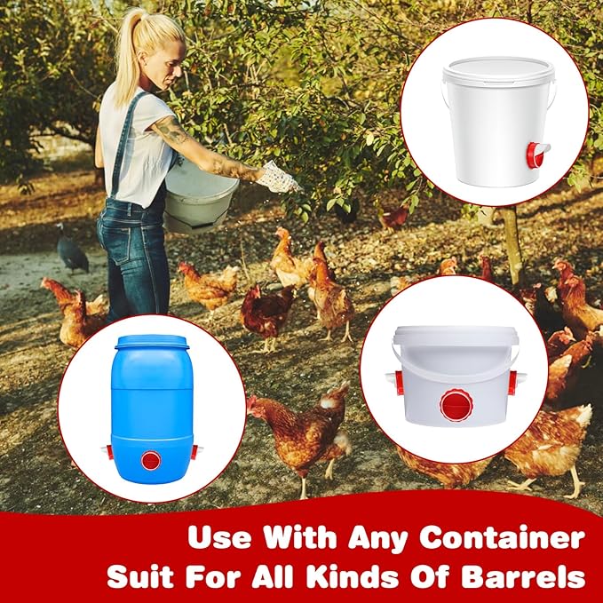 10Pcs DIY Chicken Feeders No Waste, Poultry Feeder with 10 Covers 1 Hole Saw, Waterproof Automatic Gravity Chicken Feeder Kits, Waterer Food Dispenser Set for Buckets Troughs