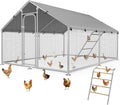 Metal Chicken Coop Run with Roosting Perch, Large Outdoor Poultry Cage with Wire Mesh and UV-Resistant Cover for Chickens Use, Spire Roof (141.8×106.3×78.3 in)