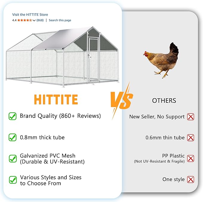 HITTITE Large Metal Chicken Coop with Run, 12.8 x 9.84 x 6.56 ft Walk in Poultry Cage Chicken Run Pen, Outdoor Chicken Runs for Yard with Waterproof & Anti-UV Cover