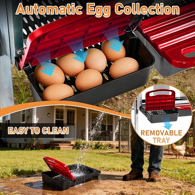 Outvita Chicken Nesting Boxes, 3 Compartments Metal Nesting Boxes for Chickens with Metal Legs, Wall/Floor Mount for Laying Eggs with Swing Perch and Roll Away Egg Collection for Chicken Coop, Red