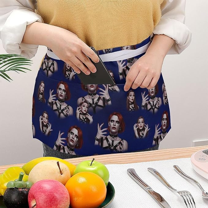 Unisex Chef Waiter Apron Waist Half Short Serving Aprons with 3 Pockets