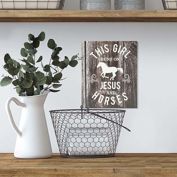 JennyGems This Girl Runs on Jesus and Horses Wooden Sign, Country Girl Gift and Decor, Horse Decorations, Made in USA