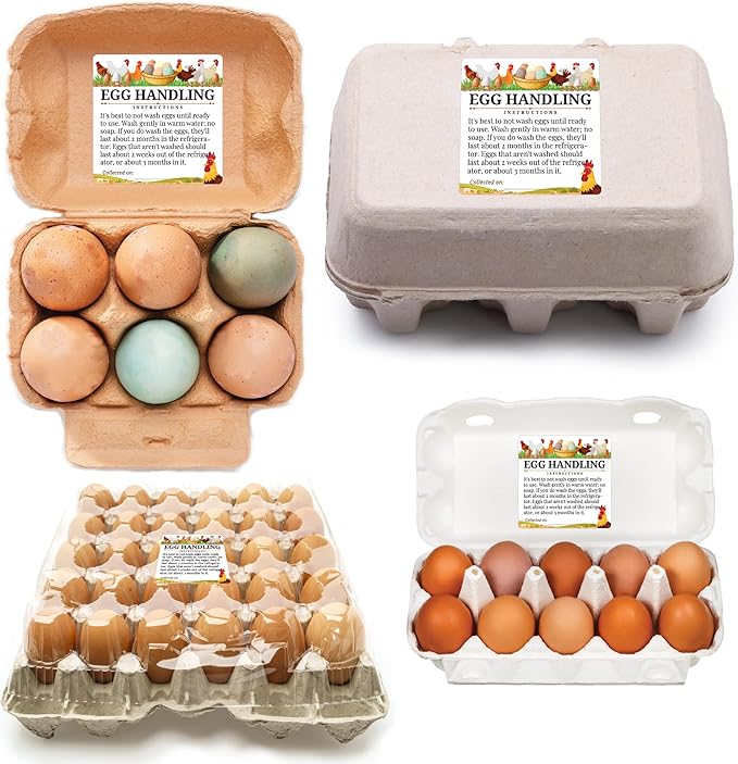 100pcs Premium Fresh Farm Eggs Handling Care Instructions Stickers Labels Accessories | 4 6 12 15 18 30 48 50 Egg Blank Cartons Basket Box Container Storing Extra Organizer (M02-3SS)