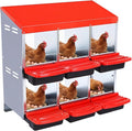 Chicken Nesting Box, 6-Hole Metal Wall Mount Chicken Laying Boxes with Legs and Lid Cover, Easy to Assemble, Roll-Away Egg Design Nesting Boxes for Outdoor Chicken Coop & Farm Yard, Red