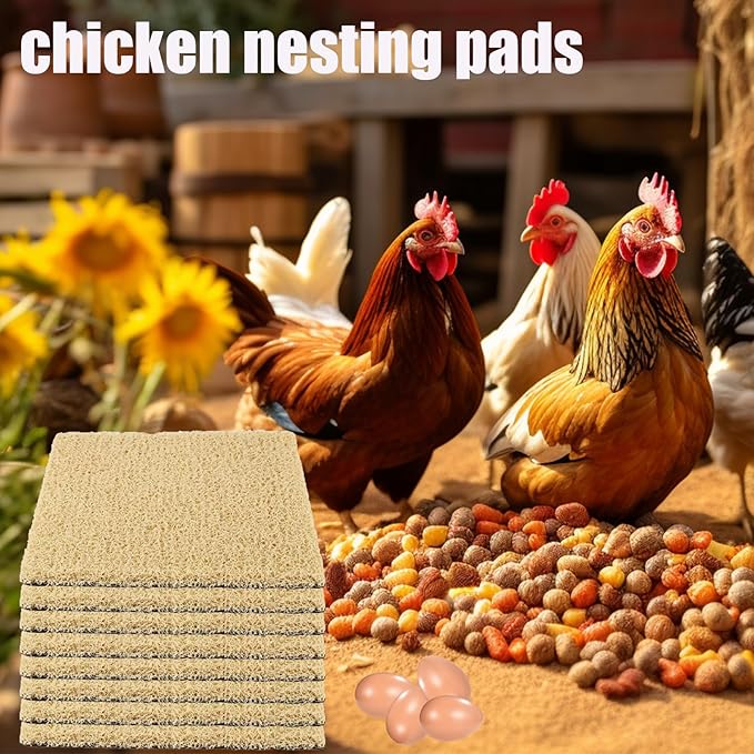 8 Pack Chicken Nesting Pads, Washable Nesting Box Liners for Chicken Coop, Reusable Plastic Nest Box Pads with 4 Pcs Fake Wooden Eggs, Chicken Laying Mats, 12×12×0.8 inch