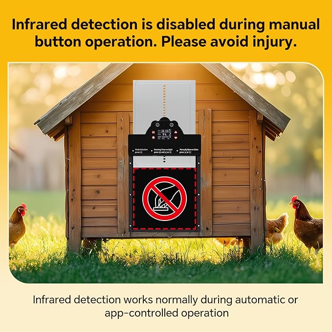 Automatic Chicken Coop Door Solar Powered with 2K Camera & Night Vision, IP65 Wireless Auto Door Opener, 6-Month Battery, APP Control, 2-Way Audio, Anti-Pinch Design (Black)