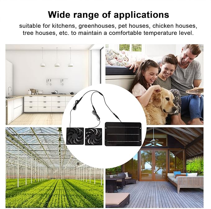 Solar Powered Fan Kit 10W 12V Solar Attic Fan for Chicken Coop Greenhouse Dog House Shed Exhaust Cooling Ventilation