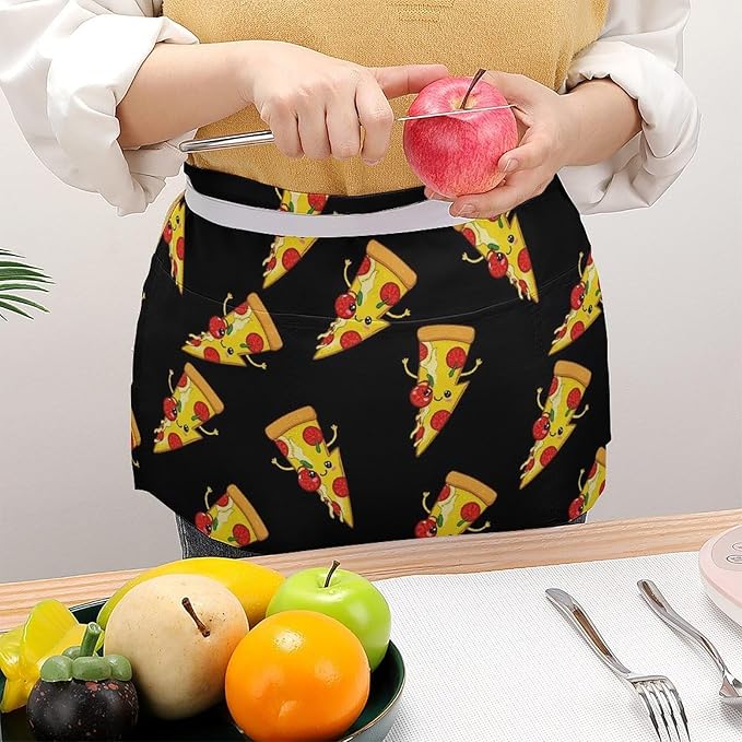 Unisex Chef Waiter Apron Waist Half Short Serving Aprons with 3 Pockets