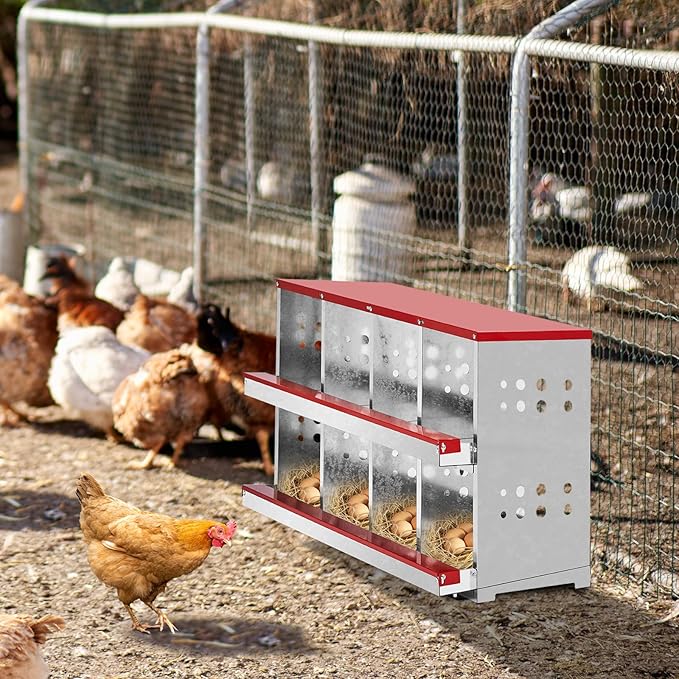 Outvita Chicken Nesting Box, 8 Compartment Metal Nesting Box, 8 Room Wall Mountable Nesting Boxes for Hen, Red