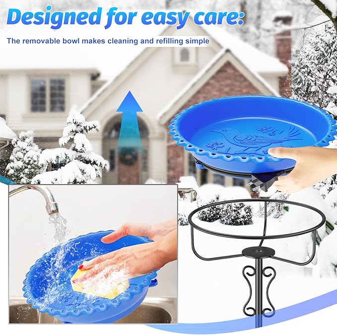 Heated Bird Bath for Outside Winter,100W Thermostat Control Birdbath Bowl with Metal 5-Prong Base,Freestanding Heated Bird Baths for Outdoors Garden Patio Yard Lawn (Blue)