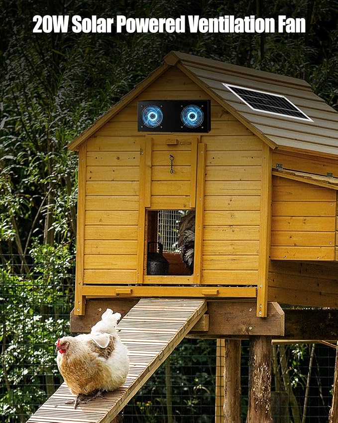 20W Solar Ventilation Fan for Chicken Coops Greenhouses Sheds Pet Houses, Outdoor Dual Fan with Metal Housing, Waterproof Solar Powered Exhaust Fan, Plug and Play