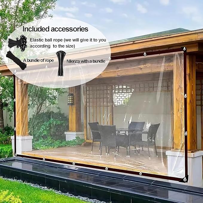 Clear Tarps 29x29FT Heavy Duty Waterproof, Outdoor Tarp with Grommets, Outdoor Garden Rainproof Covering for Chicken Coops, Patio, Porch and Outdoor Greenhouse Plant Cover