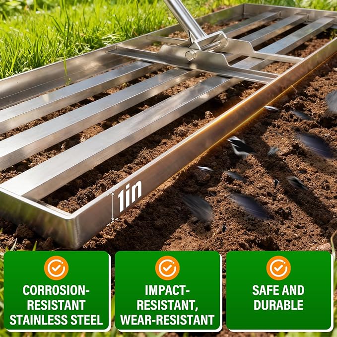 48x12 inch Lawn Leveling Rake,Heavy-Duty Stainless Steel Landscape Rake with an Adjustable 78'' Extra Long Handle Lawn Leveling Tool for Yard,Backyard,Garden,Golf,Farm,Pasture