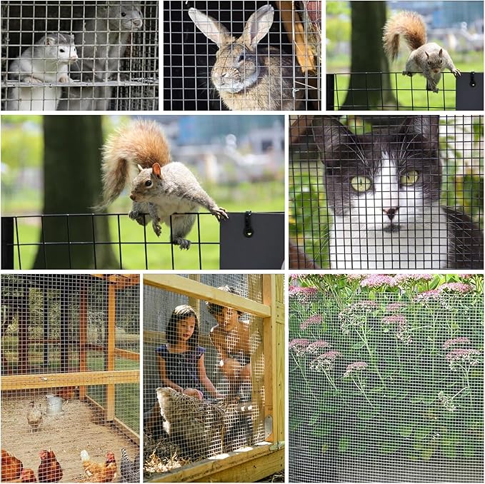 Black Hardware Cloth 16'' x 10' PVC Steel Vinyl Coated 1/4 inch Galvanized Wire Mesh Roll (23 GA) Chicken Wire Fence Roll, for coop Fences,Screen mesh, Rabbit/Snake Fences, Poultry enclosures, etc.