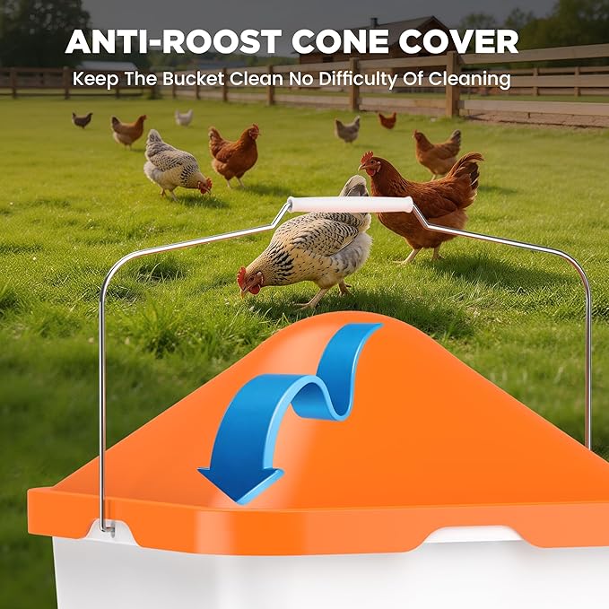 5 Gallons Chicken Waterer Bucket with Horizontal Nipples, Adjustable Legs and Anti-Roost Cone