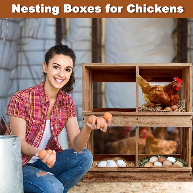 Nesting Boxes for Chickens, Chicken Laying Boxes with 4 Compartments,Pine Wood Chickens Nesting Boxe for Laying Eggs,Wall-Mounted,Large Size 23.62'L× 13.2'W × 25.2'H