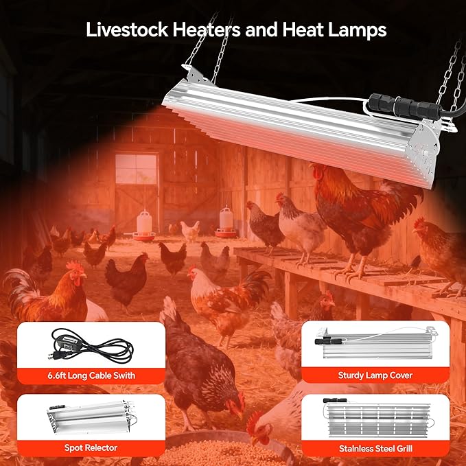 Chicken Coop Heater Large Chicken Heat Lamp, 400 Watt Two-Stage Temperature Chicken Brooder Lamp, Chicken Coop Accessories Carbon Fiber Coop Heater for Chicks, Ducks, Poultry House