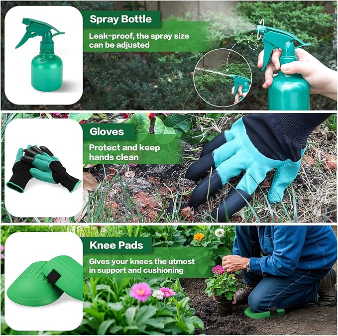 Gardening Tools Set,13-Piece Heavy Duty Gardening Tools with Non-Slip Ergonomic Handle,Rust-Proof Garden Hand Tools Storage in Garden-Tools Bag,Ideal Garden Gifts for Women