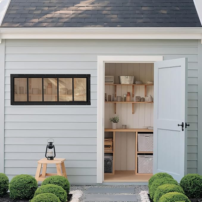 Shed Windows 2 Pack, Transom Windows 10" x 29" with Tempered Glass, Garage Doors Window for Shed, Chicken Coop, Playhouse, Household (Black)