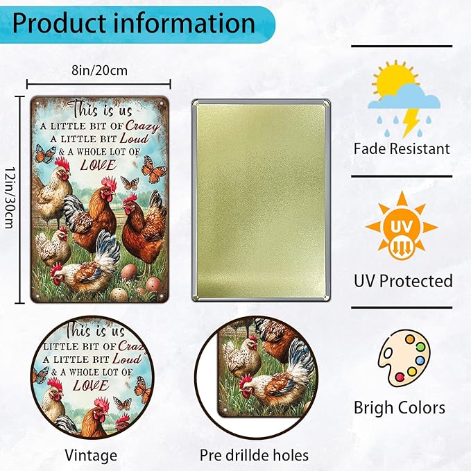 Chicken Metal Sign Chicken Wall Decor This Is Us Wall Decor A Little Bit Of Crazy A Little Bit Loud Chicken Coop Sign Farm Home Garden Yard Poster 12x8 Inch