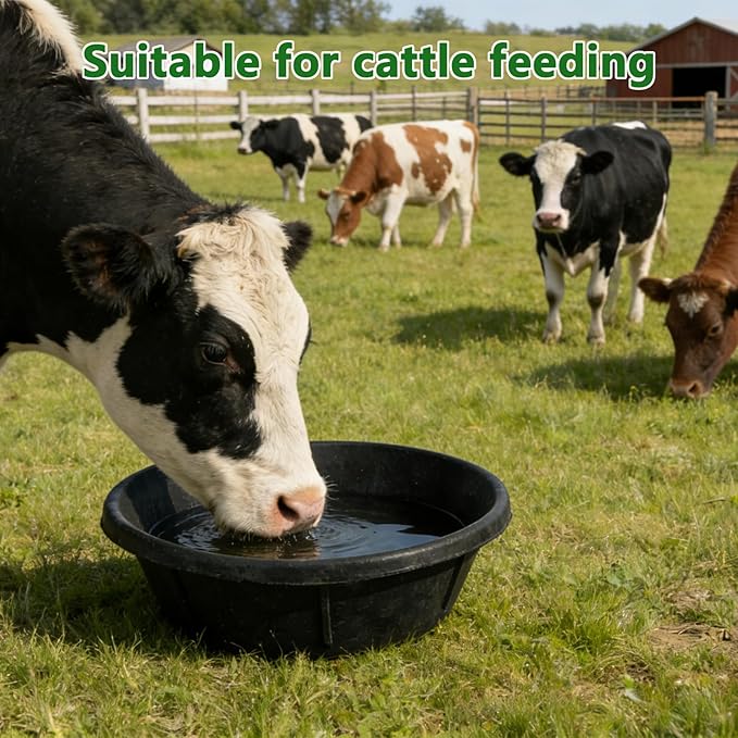 3Pcs Heavy Duty Rubber Feeder Pan, 8Q/2Gal Horses Feed Pan, Large Feed Bucket for Animal Feeding, Livestock Water Bowl Chicken Dust Bath Tub for Horse Goat Pig Dog Farm Livestock Poultry