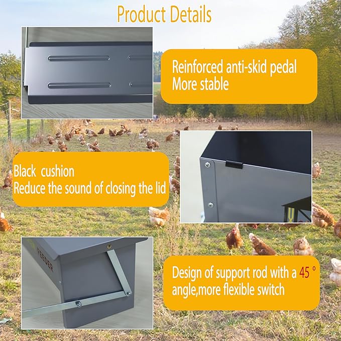 XINYI Chicken Treadle Feeder,12 Lbs Metal Treadle Feeder, No Waste & Rodent Proof Chicken Feeder with Weatherproof Lid, Suitable for Bantams, Poultry, Pheasants - 1.7Gallon Capacity
