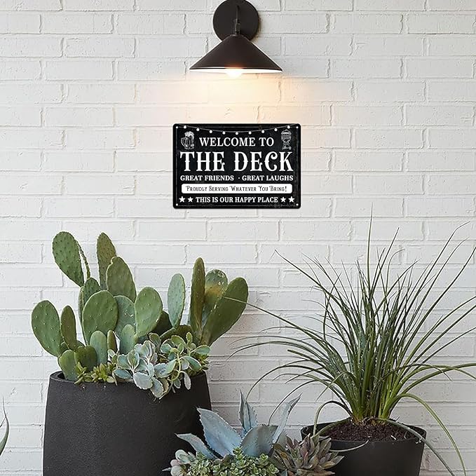 Generic Welcome to the Deck Deck Metal Tin Sign Backyard Accessories Decor Outdoor Vintage Metal Tin Signs Farmhouse Part Patio Porch Home Wall Decorations 8x12 Inches