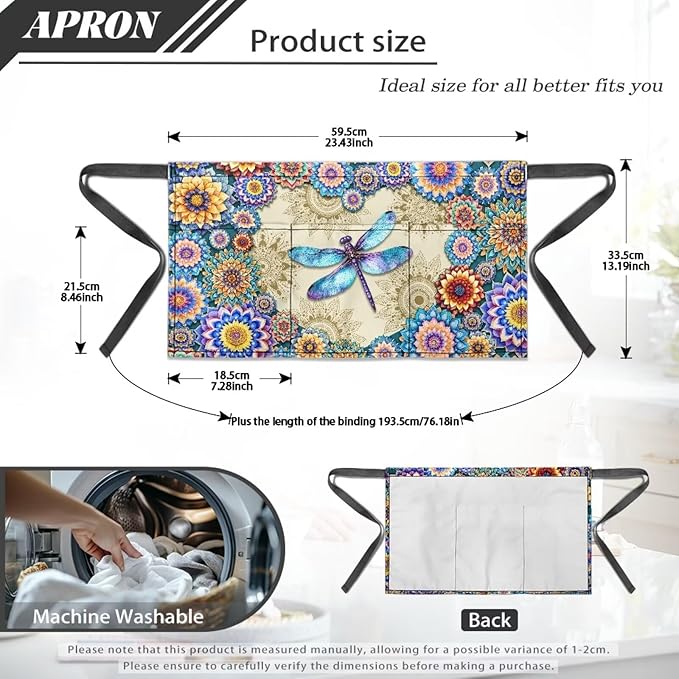 Waist Apron with 3 Pockets Waterproof 13 Inch Short Half Waist Aprons Women Men Server Aprons Waitress Waiter Apron