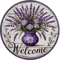 AWISZZZ Lavender Welcome Home Metal Sign 8x8in Round Aesthetic Plaque for Entryway Wall Decor Farmhouse Gift