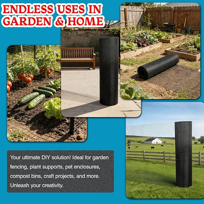 Black Hardware Cloth 1/2inx48inx100ft, 19GA, Chicken Wire Fencing Roll, Black Chicken Wire Mesh, Vinyl PVC Coated Welded Wire Mesh for Chicken Coop Barrier, Rabbit Snake Poultry Fences