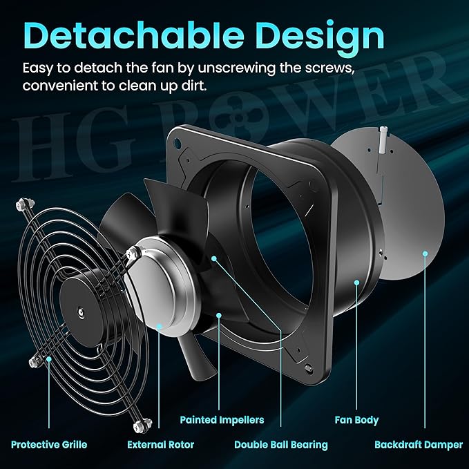 HG Power 8 Inch Exhaust Fan with Speed Controller, 567 CFM Kitchen Exhaust Fan with Damper, Metal Extractor Fan for Window, Attic, Ceiling, Basement Ventilation