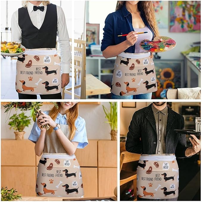 Server Waist Aprons Waitress Unisex Chef Works Half Apron with 3 Pockets