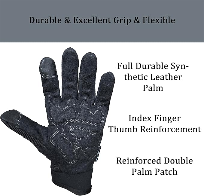 SKYDEER Touch Screen Leather Work Gloves for Men, Impact Protection, Vibration Reduction, Machine Washable Gardening Gloves (SD8820G/M)