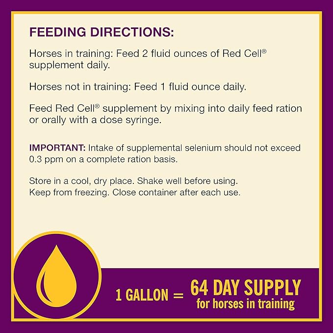 Horse Health Red Cell, Liquid Vitamin-Iron-Mineral Supplement for Horses, Helps Fill Important Nutritional Gaps in Horse's Diet, 1 Gallon, 128 Oz., 64-Day Supply