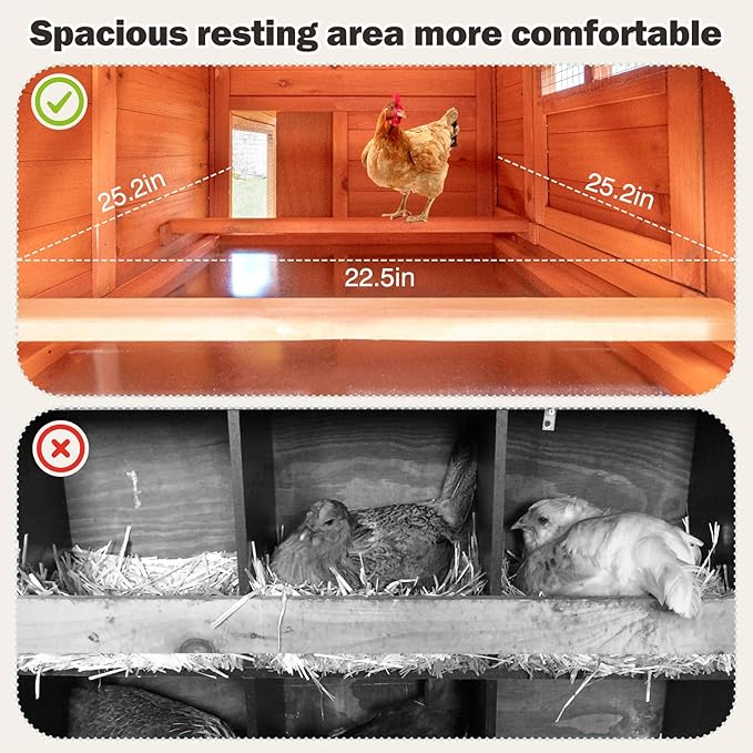 Large Wooden Chicken Coop for 4-6 Chickens, Secure Outdoor Hen House with Enclosed Run, Weather-Resistant Roof, Easy-Clean Slide-Out Tray & Nesting Boxes (Includes 2 Training Eggs)