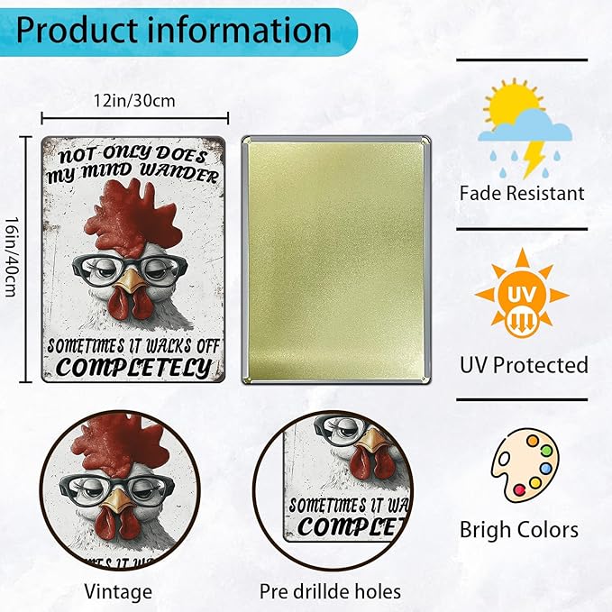 Funny Chicken Signs Not Only Does My Mind Wander Aluminium Sign Metal Chicken Signs Decor Home Ktichen Farm Are Wall 12x16 Inch Vintage Chicken Signs For Coop Metal Tin Signs Poster