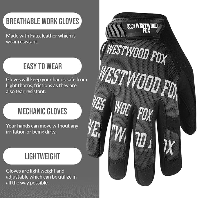 WESTWOOD FOX Gardening Working Gloves Leather Safety Thorn Proof Gloves for Mens & Women Flexible Heavy Duty Mechanic Gloves