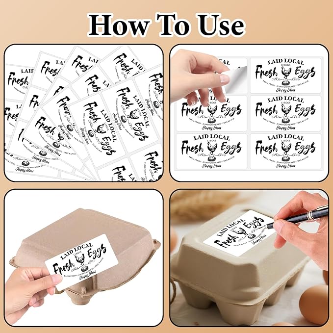 60Pcs 2" x 4" Fresh Egg Labels Chicken Egg Cartons Stickers Rectangle White Paper Self Adhesive Packaging Decals Tags for Box Containers Business Farmhouse Markets Shops Supplies