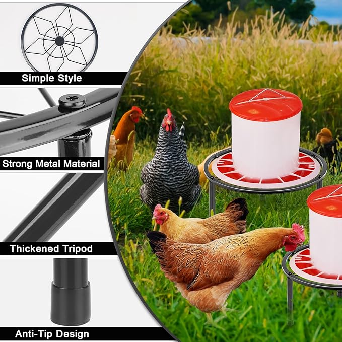 LOTKEY 2-Piece Metal Stand for Chicken Feeder/Waterer, 3-Legged Chicken Coop Accessory, Iron Stand Holder for Chick Feeders, Indoor/Outdoor Use
