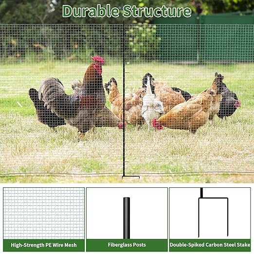 Non Electric Fence Netting, 40in x 100ft Nylon Portable Movable Livestock Nets Mesh for Chickens,Goats, Sheep, Dog, All-Purpose Fencing for Backyard Homesteader Farm Ranche